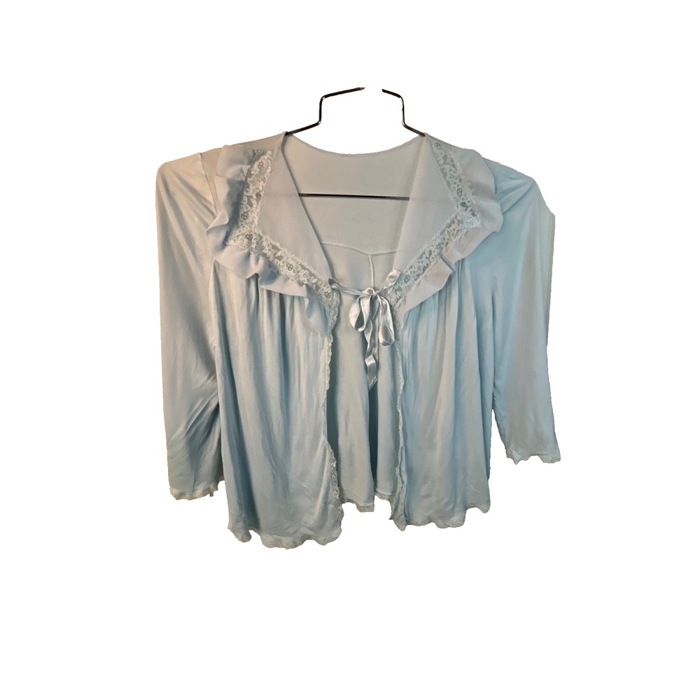 Vintage Lorraine Lingerie Camisole Slip Top Blue Medium 36-38 Lace Ribbon Tie